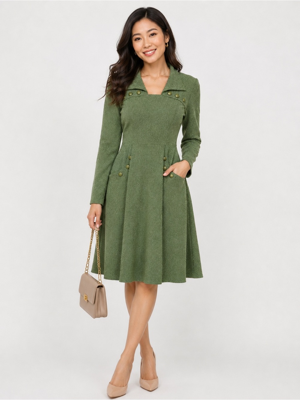 Tatyana Judy XS Green 1940s Military Pinup Swing Dress Rare MSRP $178